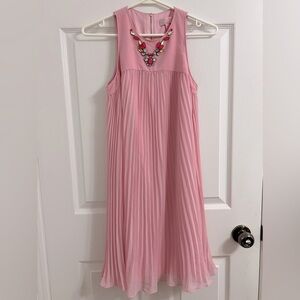 Ted Baker NWOT (sz 0) Sleeveless Arleen Pink Jewel Embellished Pleated Dress